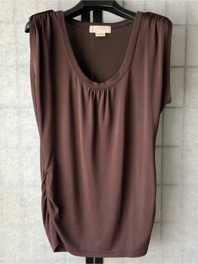 Michael Kors Brown Sleeveless Scoop Neck Top Ruched Side Detailing Size M